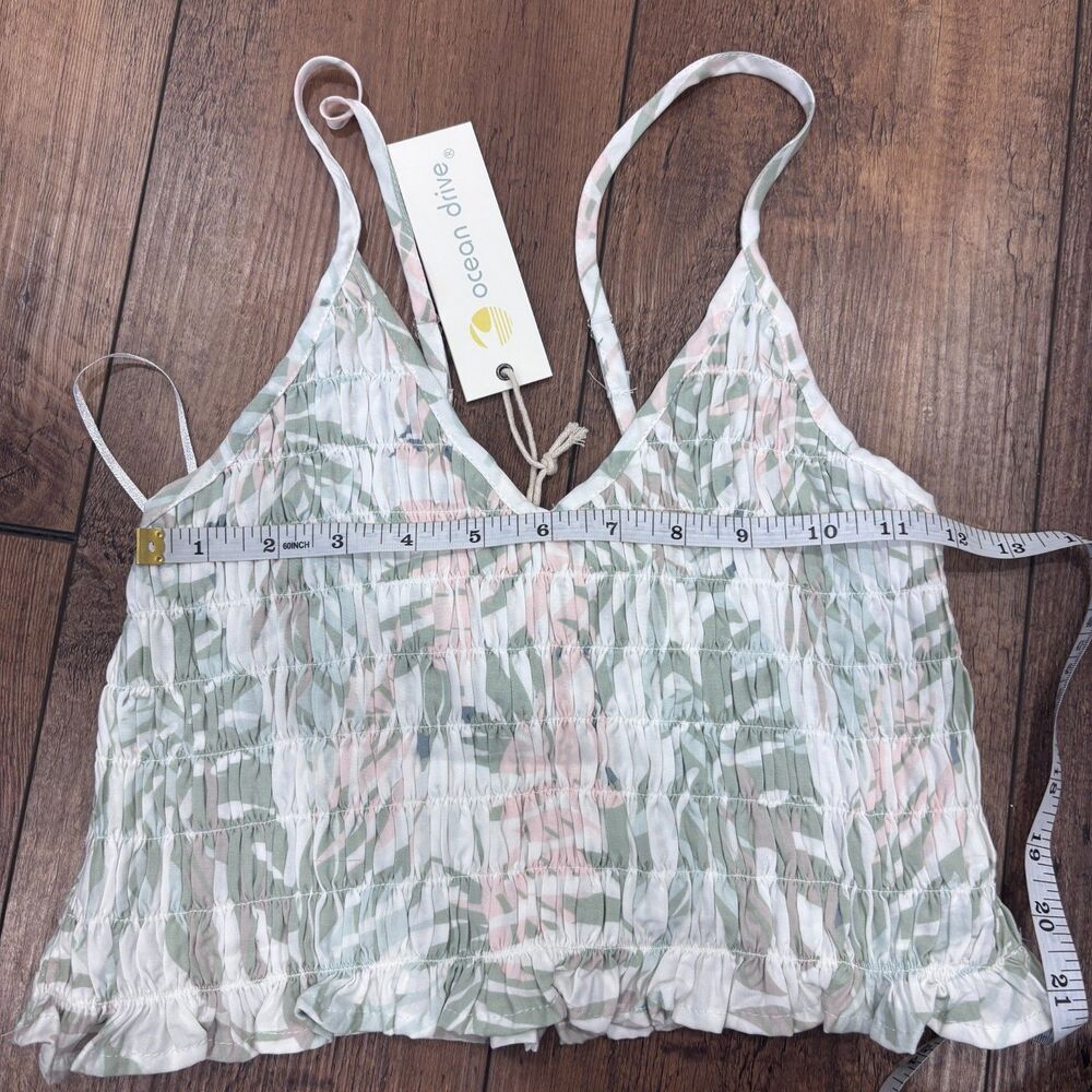 NWT Ocean Drive Women's M Floral Smocked Crop Cami Top Pastel Y2K Fairy Boho - Picture 7 of 8